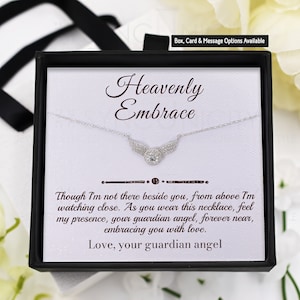 Collar del cielo con alas de ángel de plata 925: regalo de condolencias de simpatía, recuerdo de la carta del cielo para cumpleaños, Navidad y recuerdo celestial