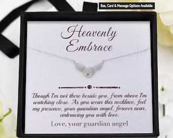 Collar del cielo con alas de ángel de plata 925: regalo de condolencias de simpatía, recuerdo de la carta del cielo para cumpleaños, Navidad y recuerdo celestial
