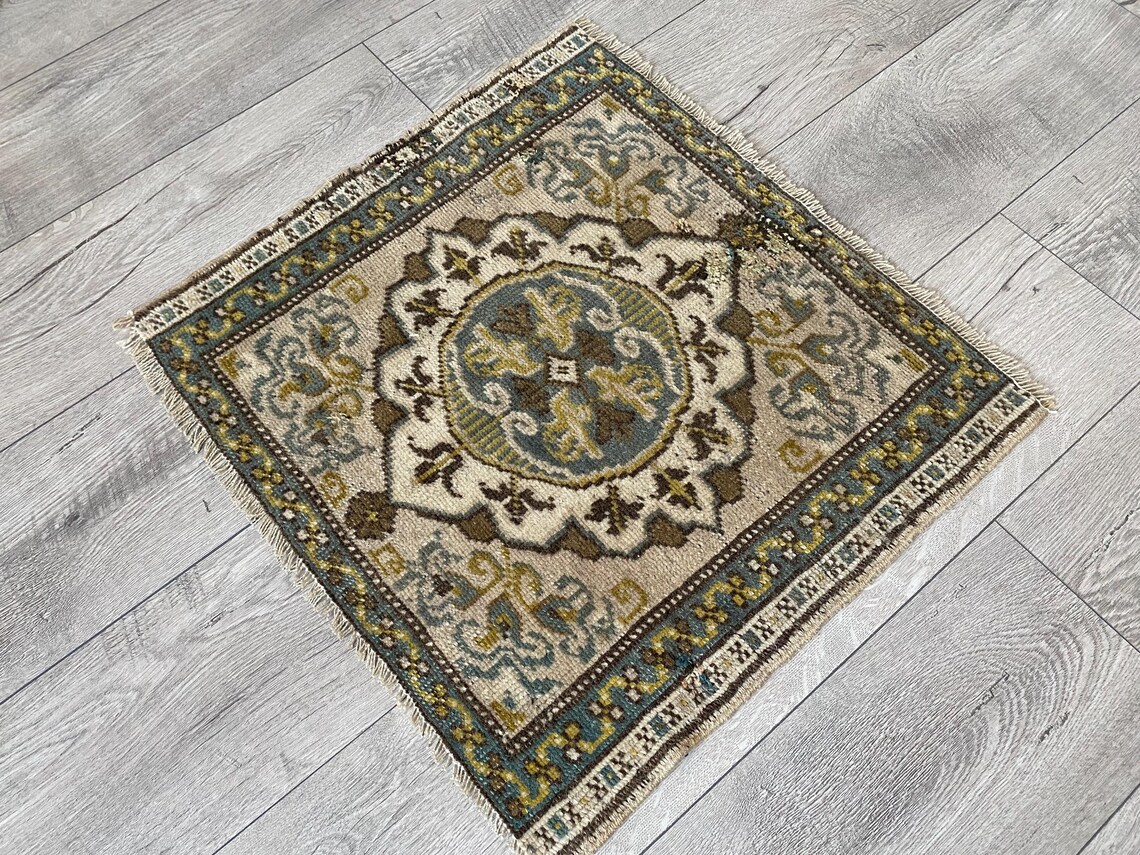 Brown Square Rug, Vintage Rug, Neutral Rug, Small Rug, Turkish Rug ...
