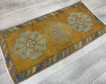 Orange small rug, 2x3 Turkish rug, 2x3 Vintage rug, 1.6x3.3 ft, Mini rug, Boho decor rug, Handmade rug, Oushak rug, Doormat rug, Wool rug