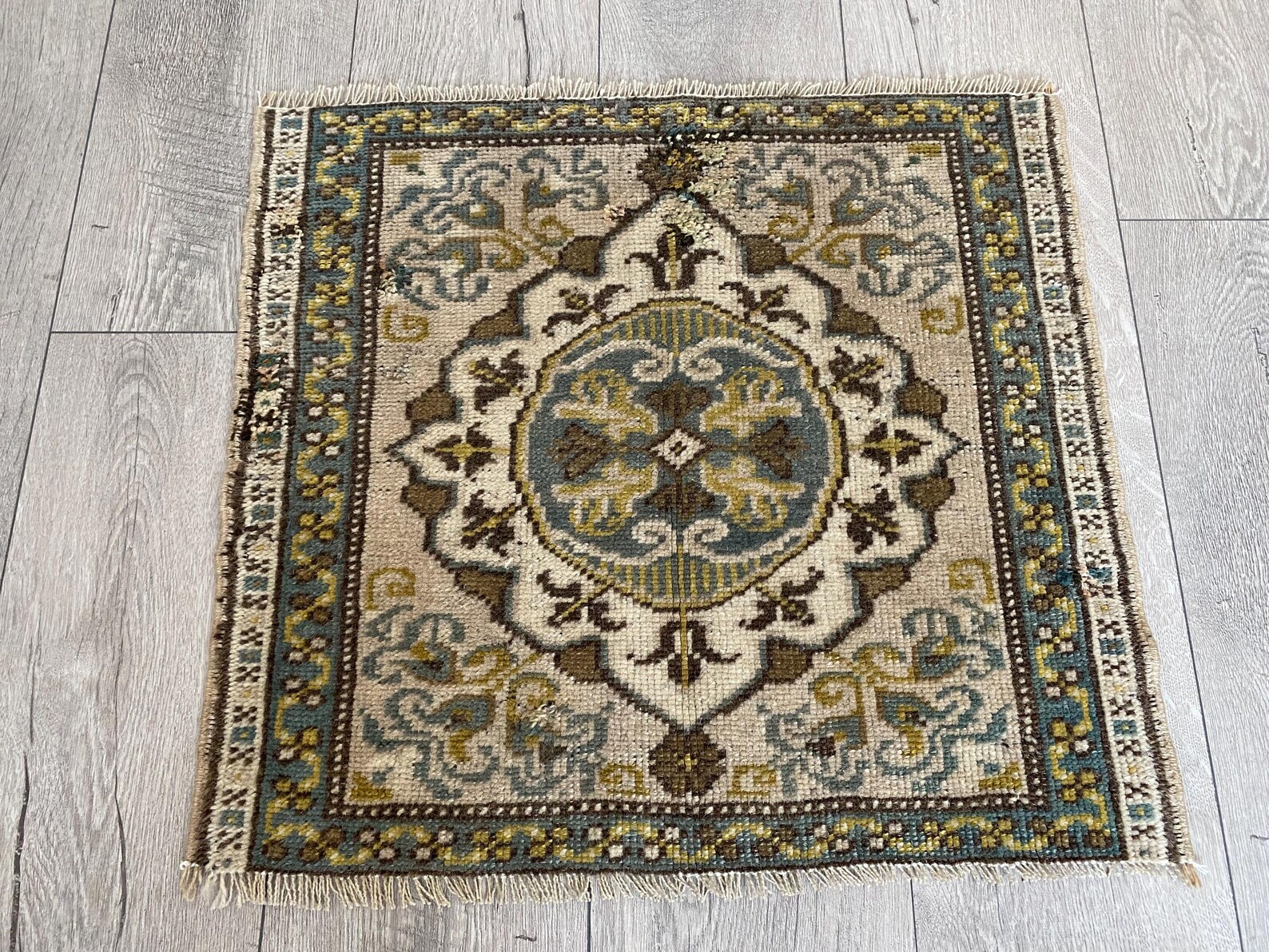 Brown Square Rug, Vintage Rug, Neutral Rug, Small Rug, Turkish Rug ...