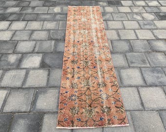 2.3x8.4 ft, Oushak rug runner, Kitchen rug, Vintage rug, Turkish rug, Pink rug, Distressed rug, Organic wool rug, Handmade rug, Bohemian rug