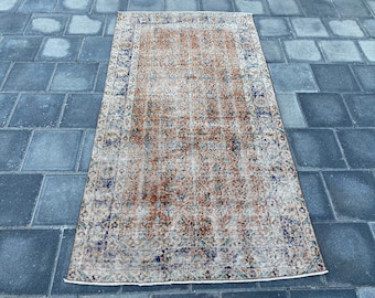 Orange and blue rug, Turkish rug, Wool rug, Area rug, Handmade rug, Turkish rug, 3.7x7.0 ft, Floral rug, Oushak rug, Tribal rug, Boho rug
