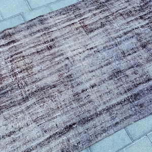 black rug, vintage rug, area rug, faded rug, overdyed rug, turkish rug, boho rug, 4.2x7.4 ft, oushak rug, handmade wool rug, bohemian rug
