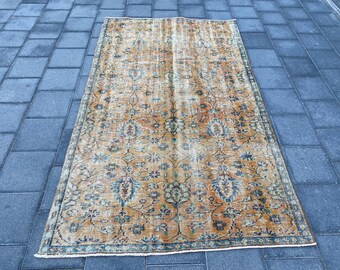 5x8 Orange rug, Vintage turkish rug, Oushak rug, Handmade wool rug, Boho decor rug, Anatolian rug, Bedroom rug, Floral rug, 4.7x8.1 ft