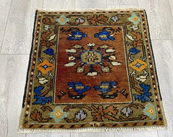 Alfombra turca pequeña, alfombra pequeña, alfombra cuadrada, alfombra floral, alfombra bohemia, alfombra de lana pequeña, alfombra oriental, alfombra vintage, alfombra bohemia, 2,0 x 2,1 pies