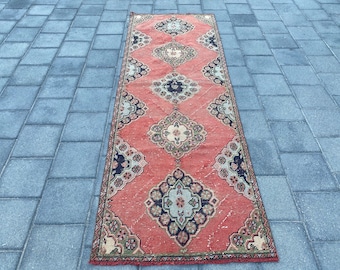 3.2 x 9.4 ft, Pink rug, Oriental rug, Vintage rug, Turkish rug, Runner rug, Bohemian rug, Antique rug, Entryway rug, Wool rug, Handmade rug