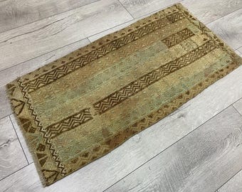 Brown wool rug, Vintage rug, Small rug, Doormat rug, Turkish rug, Bath rug, Antique rug, Bohemian rug, Antique rug, Oushak rug, 1.4x3.0 ft