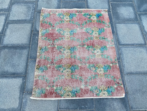 Small square rug, Vintage rug, Turkish rug, Bath rug, Oushak rug, 2.6 x 3.1 ft, Doormat rug, Bohemian rug, Handmade rug, Boho rug, Wool rug