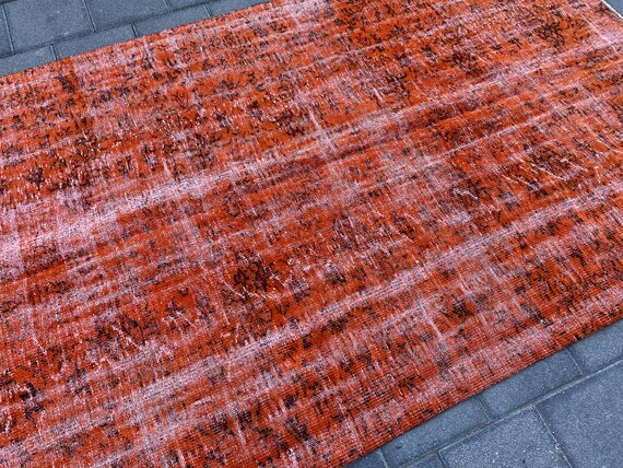 orange area rug, turkish rug, vintage rug, 5.4x9.0 ft, overdyed rug, boho rug, living room rug, bohemian rug, handmade wool rug, ethnic rug