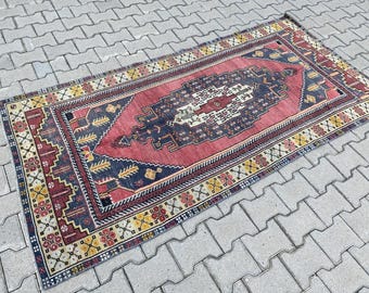 Pink area rug, Faded rug, Vintage rug, Turkish rug, Dining room rug, Oushak rug, Boho decor rug, Handmade rug, Bohemian rug, 3.6x7.5 ft
