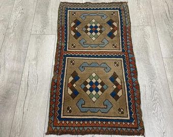 Unique rug, Turkish small rug, Ethnic rug, Rustic rug, Vintage rug, Oushak rug, Organic wool rug, Boho rug, Handmade rug, Doormat 1.8x3.2 ft
