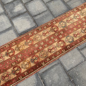 Läuferteppich aus Wolle, türkischer Teppich, Vintage-Teppich, Küchenteppich, Patchwork-Teppich, 1,7 x 7,2 ft, Boho-Teppich, handgefertigter Teppich, antiker Teppich, Oushak-Teppich