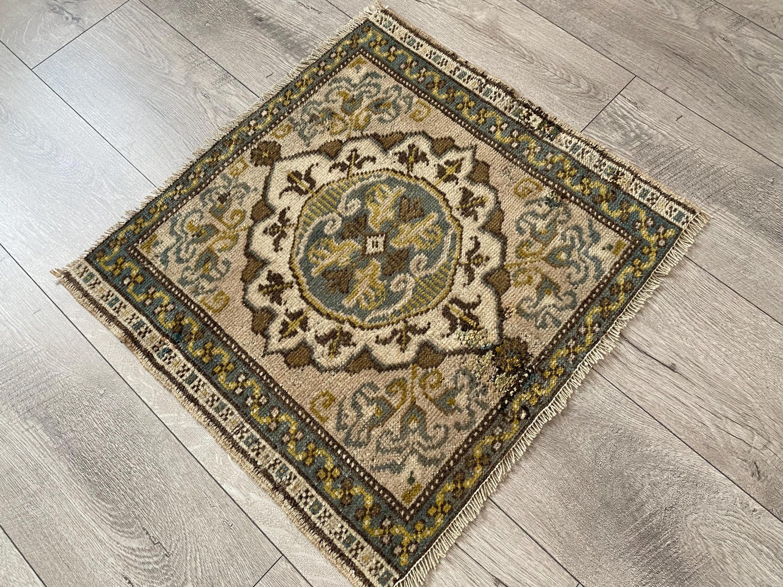 Brown Square Rug, Vintage Rug, Neutral Rug, Small Rug, Turkish Rug ...