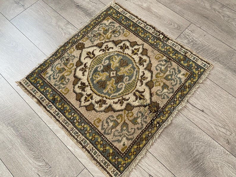 Brown Square Rug, Vintage Rug, Neutral Rug, Small Rug, Turkish Rug ...