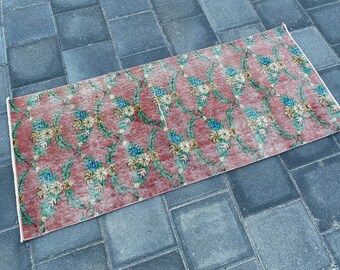Ethnic rug, Oushak rug runner, Turkish rug, Pink rug, Vintage rug, Kitchen rug, Bohemian rug, Handmade wool rug, Boho rug, 2.6 x 5.4 ft