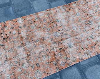 Orange runner rug, Turkish rug, Vintage rug, Boho decor rug, 3.2 x 6.8 ft, Kitchen rug, Ethnic rug, Turkey rug, Handmade rug, Bohemian rug