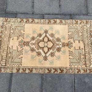 1 x 3,3 ft, Gelb Kleiner Teppich, Türkischer Wollteppich, Orientteppich, Vintage Teppich, Boho Decor Teppich, Boho Teppich, Oushak Teppich, Handgewebter Teppich