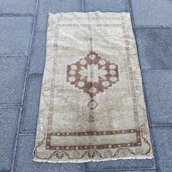 Vintage rug, Small rug, Turkish rug, Pastel rug, Brown rug, Doormat rug, Handmade rug, Bohemian rug, Neutral rug, Oriental rug, 1.7x2.8 ft
