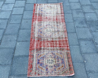 Vintage rug runner, Red rug, Turkish faded rug, Oushak rug, Hallway rug, Bohemian rug, Boho rug, Organic wool rug, Bohemian rug, 2.6x6.0 ft