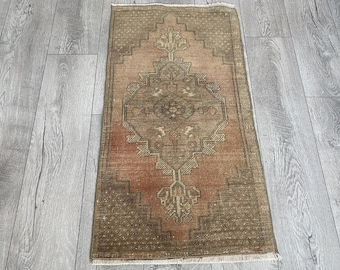 Tapis turc en laine fait main, petit paillasson, décor bohème oriental (1,7 x 3,1 pi)