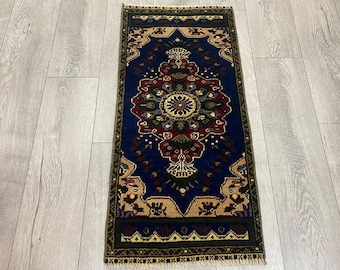 Vintage wollen oosters tapijt, handgemaakte boho-deurmat (1,5 x 3,1 ft)