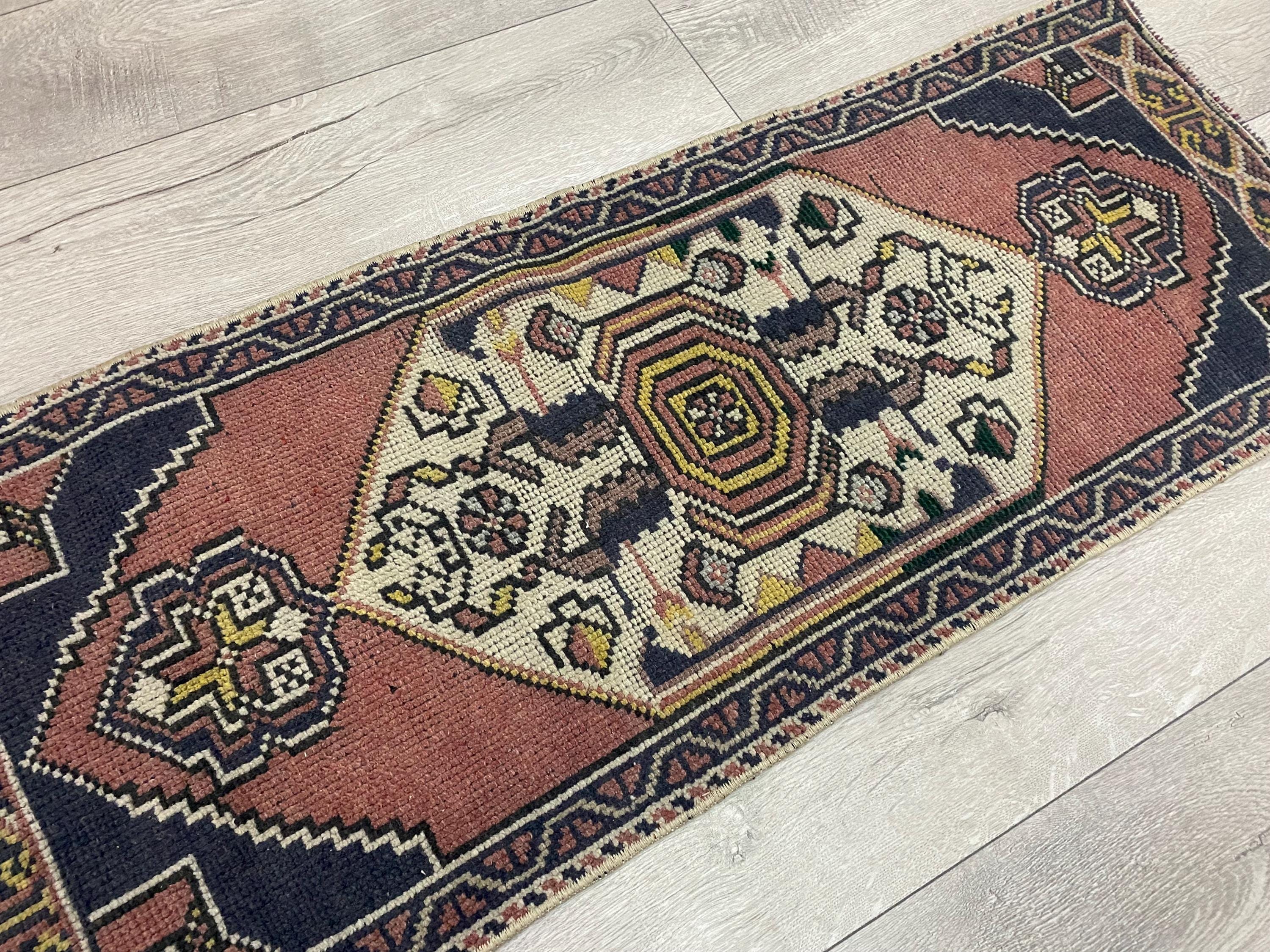 1.5x3.8 Ft, Vintage Turkish Rug, Doormat Rug, Laundry Rug, Oushak