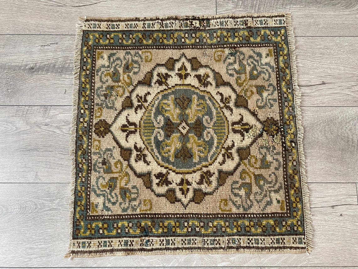 Brown Square Rug, Vintage Rug, Neutral Rug, Small Rug, Turkish Rug ...
