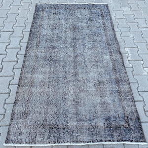 Soft rug, Faded rug, Black rug, Turkish area rug, Oushak rug, Vintage rug, Antique rug, Bohemian rug, Kitchen rug, Overdyed rug, 3.6x6.6 ft