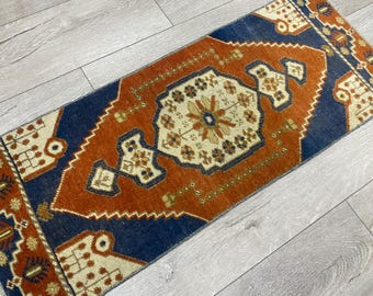 Unique rug, Small turkish rug, Vintage rug, Doormat, Boho decor rug, Handmade wool rug, Bohemian rug, Oriental rug, Bath rug, 1.3x3.3 ft