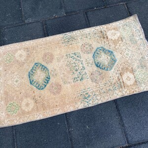 Rustic rug, Antique rug, Pastel rug, Brown rug, Turkish mini rug, Small vintage rug, Doormat rug, Oushak wool rug, Muted rug, 1.7 x 3.3 ft