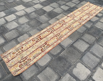 Turkish rug runner, Vintage rug, Patchwork rug, Oushak rug, Red rug, Corridor rug, Bohemian rug, Hallway rug, Handmade wool rug, 1.8x10.0 ft