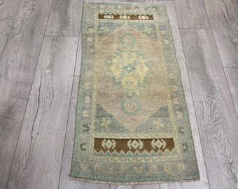 May include: A rectangular area rug featuring a central diamond medallion in muted tones of beige, light blue, and cream. The border displays dark brown horizontal bands with geometric patterns and small floral motifs throughout the field.