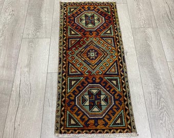 Turecki mini dywanik, dywanik vintage, dywanik Oushak, wycieraczka, dywanik boho, dywanik ręcznie robiony, dywanik orientalny, dywanik kuchenny, mały dywanik, dywanik łazienkowy, 1,4 x 3,1 stopy