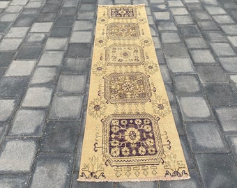 2.5x9.2 ft, Oriental rug, Runner rug, Turkish rug, Hallway rug, Vintage rug, Rustic rug, Handmade rug, Boho rug, Organic rug, Corridor rug