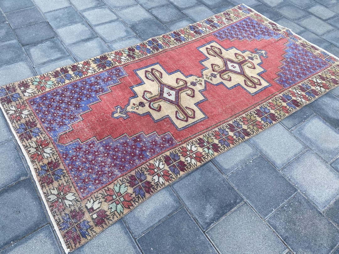 4x8 Turkish Rug, 4x8 Vintage Rug, 4x8 Red Rug, 4x8 Area Rug, 4x8 Oushak ...