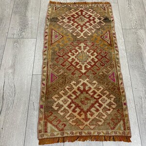 Doormat rug, Brown rug, Turkish vintage rug, Small rug, Mini rug, Oushak rug, Bath rug, Antique rug, Organic rug, Ethnic rug, 1.5x3.0 ft