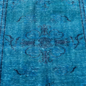 blue rug, turkish vintage rug, area rug, boho rug, 3.7x6.7 ft, oushak rug, handmade rug, organic rug, wool rug, bohemian rug, overdyed rug