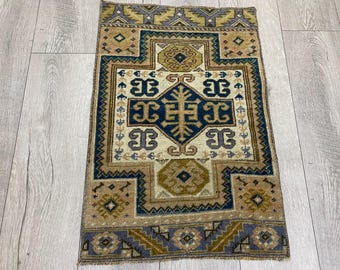 Vintage mini rug, Small rug, Turkish wool rug, Oriental rug, Ethnic rug, Doormat, Bath rug, Handmade rug, Bohemian rug, Boho rug, 1.6x2.4 ft