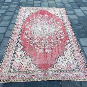 5x9 Vintage rug, 5x9 Large rug, 5x9 Turkish rug, Oriental rug, Living room rug, Red rug, Handmade rug, Oushak rug, Wool rug, 5.3x9.0 ft