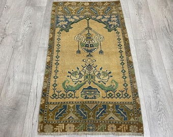 Brown mini rug, Turkish small rug, Oushak wool rug, Vintage rug, Doormat rug, Bath rug, Antique rug, Bohemian rug, Oriental rug, 2.1x3.7 ft