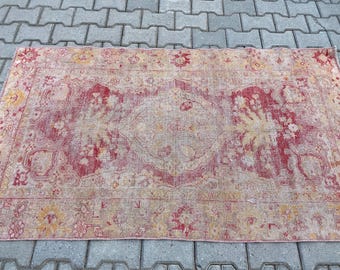 Neutral rug, Turkish rug, Vintage rug, Area rug, Antique rug, Bohemian rug, Handmade wool rug, Oushak rug, Rustic rug, Boho rug, 3.3x5.7 ft