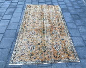 alfombra boho, alfombra de área naranja, alfombra turca, alfombra vintage, 4.7x8.1 pies, alfombra oushak, alfombra de lana hecha a mano, alfombra boho, alfombra floral, alfombra de sala de estar