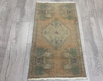 1.6 x 2.8 ft, Antique rug, Muted rug, Faded rug, Turkish Small rug, Vintage rug, Brown rug, Oriental rug, Wool rug, Boho rug, Handmade rug