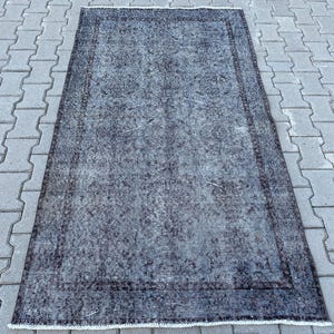 Antique rug, Turkish rug, Overdyed rug, Vintage rug, Muted rug, Black and blue rug, Bohemian rug, Natural rug, Boho decor rug, 3.6 x 6.6 ft