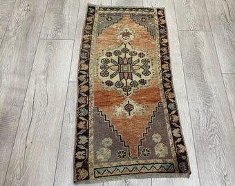 Oushak small rug, Turkish vintage rug, Doormat, Wool carpet, 1.5x3.0 ft