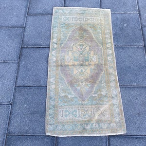 Purple small rug, Vintage rug, Oushak rug, Turkish rug, Wool rug, Boho rug, Handmade rug, Faded rug, 1.5x3.1 ft, Door mat rug, Oriental rug