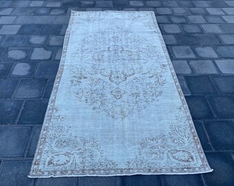 Tapete Oushak silenciado, tapete turco, tapete claro, tapete vintage, 4,6 x 9,0 pés, tapete neutro, tapete feito à mão, tapete da Anatólia, tapete de lã orgânica, tapete de área Boho