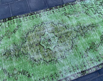 Grüner Teppich, Vintage Teppich, Türkischer Teppich, Oushak Teppich, Handgewebter Teppich, Boho Teppich, Orientteppich, Küchenteppich, 100 x 200cm