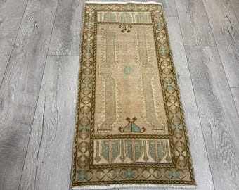 Brown rug, Small turkish rug, Vintage mini rug, Oushak rug, Doormat rug, Bath rug, Antique rug, Pastel rug, Muted rug, Wool rug, 1.6x3.5 ft